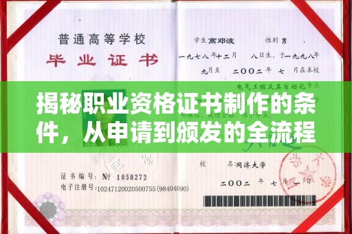 平远揭秘职业资格证书制作的条件，从申请到颁发的全流程解析